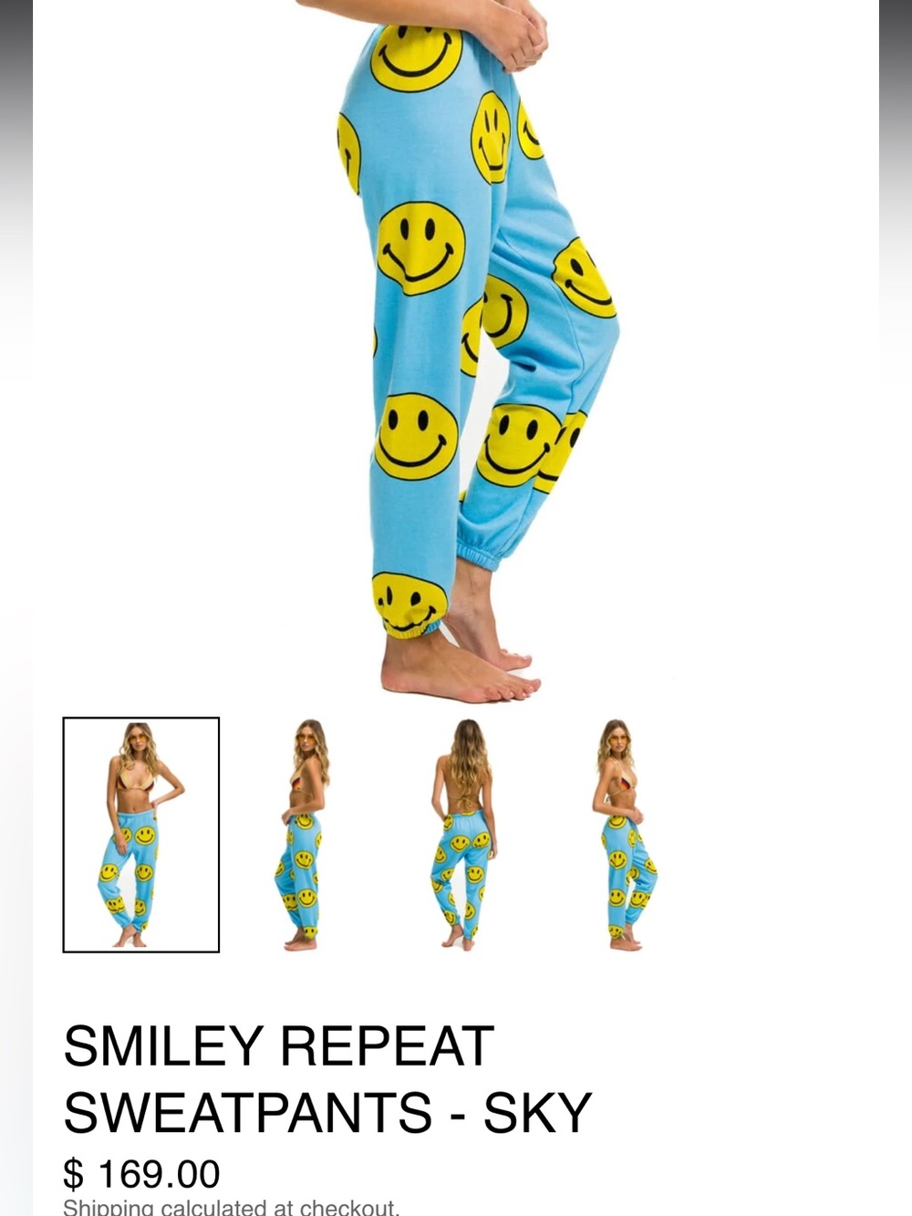 Aviator Nation Smiley Repeat Sky Blue Joggers